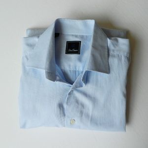 David Donahue Mini Gingham Blue French Cuffs Shirt